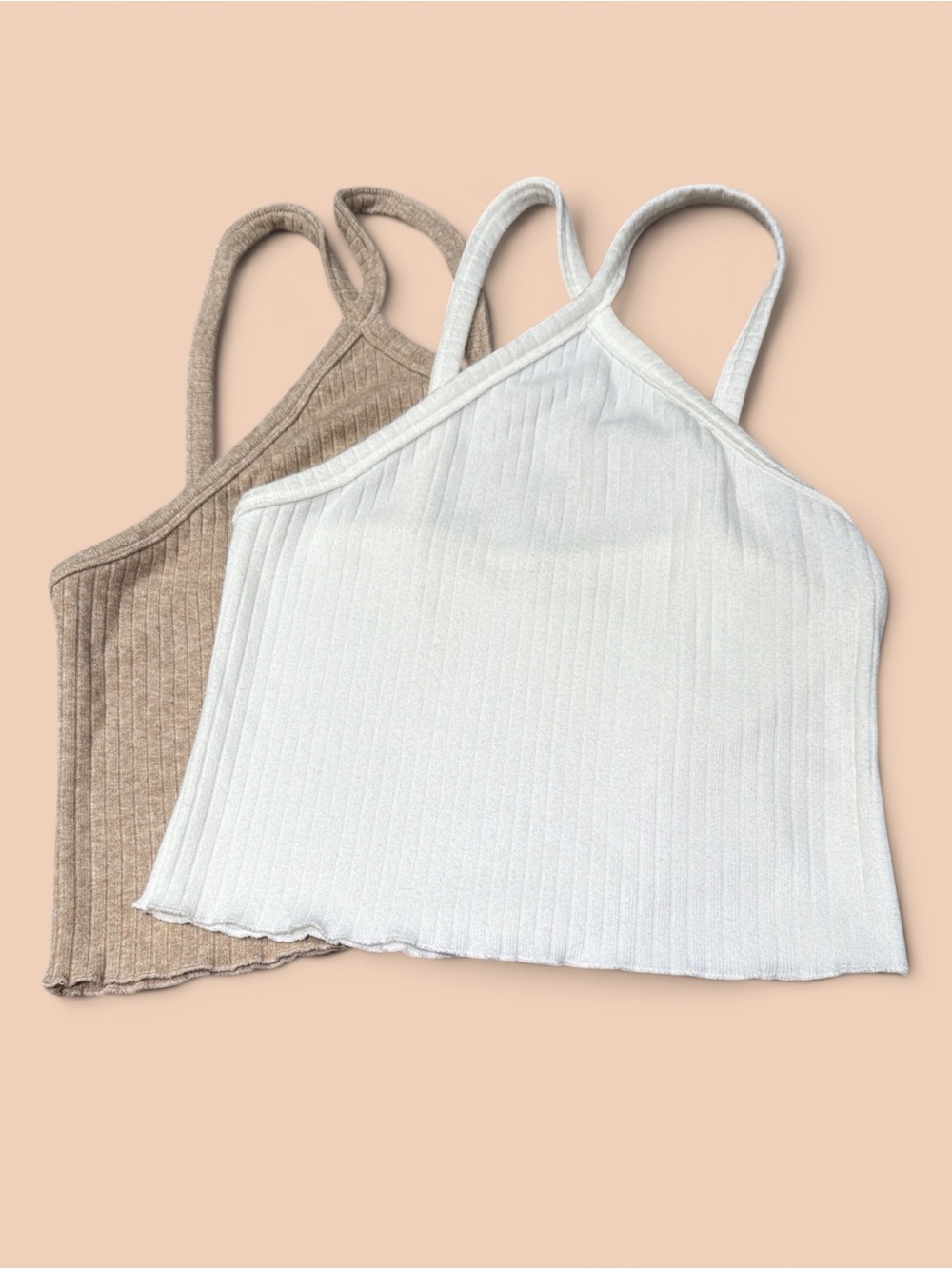 Ribbed Halter Camisole - White & Beige